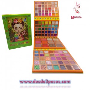 Estuche de Sombras 67 x 20cm. MEXICO BOOK Con 105 tonos diferentes colores matte, glitter y nacarados con 12 tonos de rubor 