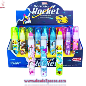 Goma Escolar de Lapiz Retractil 11cm. De largo varios diseÃƒÂ±os