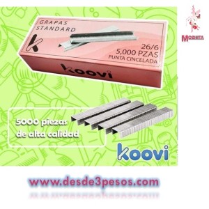 Grapas Estándad 26/6 5,000 pza. punta cincelada 