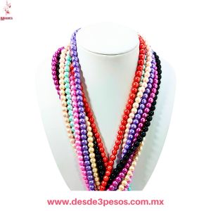 Juego de Collar con Perlas y Aretes en tonos brillosos  20 cm