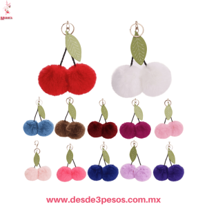 Llavero Colgante CEREZA con Pompones de Peluche en varios colores 20 x 5 cm 25J-21