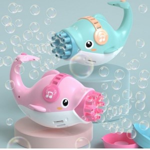 Maquina de Burbuja Figura de Delfin en color Azul y Rosa con Burbujas y Recipiente 19 x 11cm Ocupa 3 pilas AA no incluidas