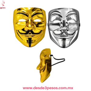 Máscara V de Venganza Guy Fawkes Anónimo 19x17cm Dorada o Plateada WSJ-5549