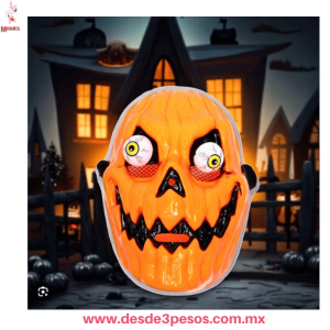 Máscara de Terror Calabaza Halloween con Ojos Saltones con Luz 23x16cm. Pilas incluidas 