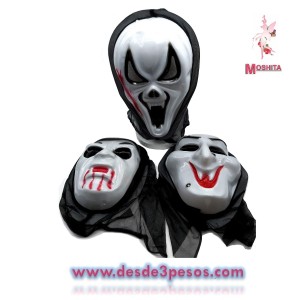 Mascaras para Halloween con Velo en Tres Modelos Diferentes 30cm. Aprox. 