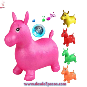 Montable Unicornio Inflable Saltarin con Sonido en colores y estampado 57 x 49cm. Aprox. De plastico grueso