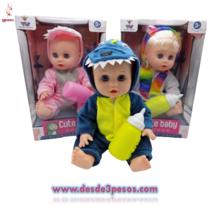 Nenuco DINO hello en caja 11 sonido diferentes pilas incluidas y mamila 29 x 16cm. 