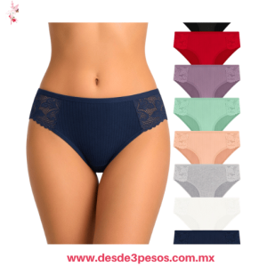 Pantaleta Tipo Bikini en Algodón Licra con Encaje a los Costados Unitalla 28 a la 32 CY124