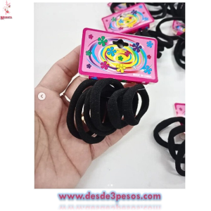 Paq.c/12 Pzas c/6 Ligas Licra MEDIANA en Color NEGRO 5.5 cm