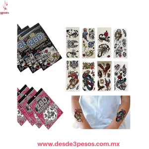 Paquete con 10 Blocks de Tatuajes Temporales con 6 Hojas en varios modelos 13 x 17cm.