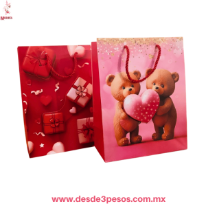 Paquete con 12 Bolsa de Regalo CHICA Carton duro en 3D decorada de San Valentin 18 x 23 cm 