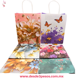 Paquete con 12 Bolsas MEDIANAS de Papel kraft decoradas en varias figuras 28 x 22 cm LPD-2