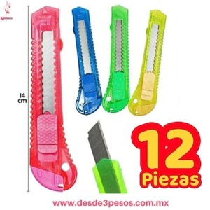 Paquete con 12 CUTTER GRANDE 14 x 2.5 cm en varios colores