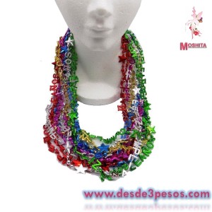 Paquete con 12 Collares Con la Frase de Feliz Cumpleaños en colores cromados 6 Tonos 36cm. De largo aprox.