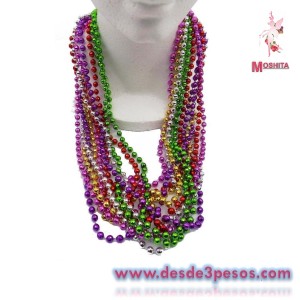 Paquete con 12 Collares de Bolitas Cromadas 6 colores 36cm 