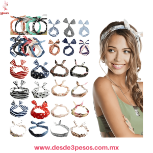 Paquete con 12 DIADEMA DE ALAMBRE cubierta de Tela Estampada en varios modelos 75 cm