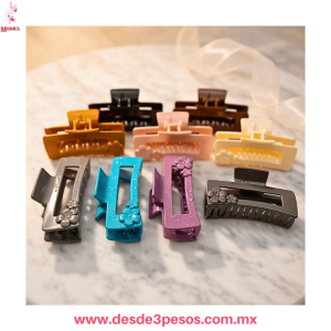 Paquete con 12 Pinzas Rectangular en colores Matte y detalle de Flor al costado 11.5 x 5.5 cm 250-48