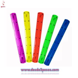 Paquete con 12 Regla Flexible Transparente en 4 colores 30 cms.