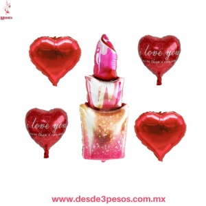 Paquete con 5 Globos en diferentes figuras 47 x 52 cm. Y 47 cm. Incluye popote para inflar 