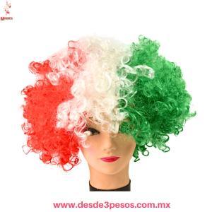 Peluca Afro Rizada Tricolor Fiesta y Disfraz Unitalla Genérica