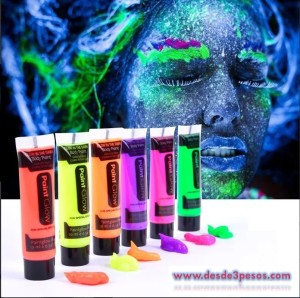Pintura para el cuerpo y la cara que brilla en la oscuridad de color fluorescente 28.3 ml