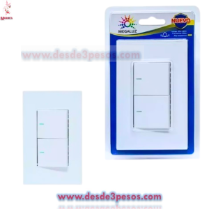 Placa Blanca Apagador Doble Interruptor Plástico 12 x 8 cm. 