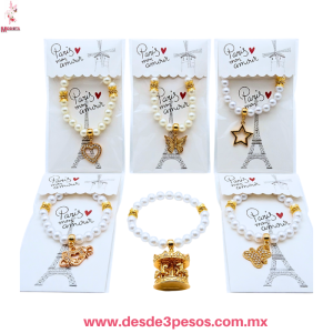 Pulsera Resorte Ajustables Perlas con Dije de figura cubierto de pedrei XH7904