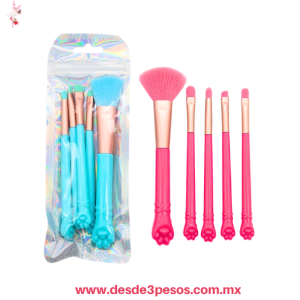 Set de 5 brochas de maquillaje decoradas con huellas de gato dos tonos, 13, 16 y 12 cm de largo x 1 cm 25Q-158