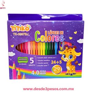 Set de Lápices de Colores TiTiko (24+5) Mina Gruesa 4.0mm + Sacapuntas TK-0097BJ