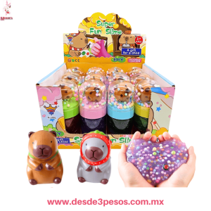 Slime color Duo con Gliter y Squishi con bolitas de unisel 11 x 5 cm. Caja con 12 pza. precio por 1 pza. 