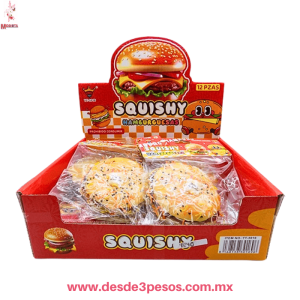 Squishi Hamburguesa Blanda Decorada 11 cm. De diametro  caja con 12 pza. precio por 1 pza. 