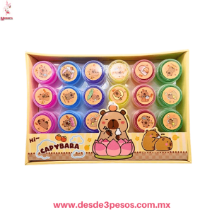 Tarro de Slime con diamantina y figura de Capibara en la tapa 6 Colores  5 x 4 cm