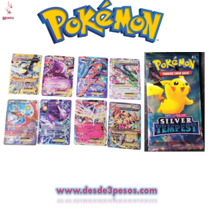 Tira con 12 sobres, sobre con  10 Tarjetas de POKEMON 8.5 x 6 cms.