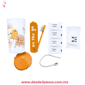 Vasito Porta Cepillo incluye  1 cepillo, 4 Mascarilla Facial y 1 paq de Toallitas Limpiadoras 14 x 6 cm.