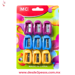 paquete de 9 sacapuntas manuales de la marca MC Plastico de Colores 4.5 x 3 cm 